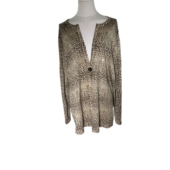 Liz & Me 2X Animal‎ Print Button Front Cardigan Lightweight Knit Top 22/24W - Picture 1 of 11